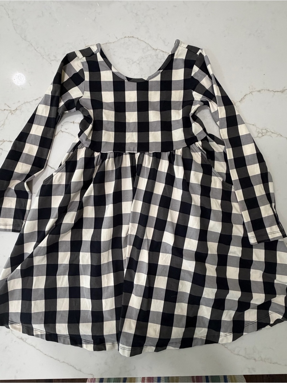 Hanna Andersson Girls Buffalo Check Skater Dress Black White Size 8 130